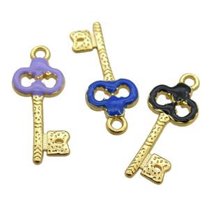 copper Key pendant with enamel, gold plated, mixed, approx 11-24mm