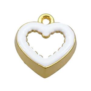 copper Heart pendant with white enamel, gold plated, approx 17.5mm