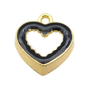 copper Heart pendant with black enamel, gold plated, approx 17.5mm