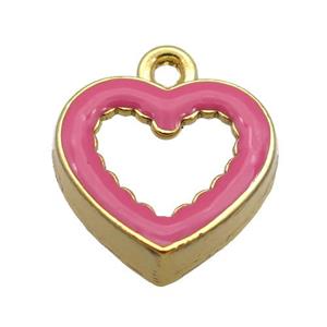 copper Heart pendant with hotpink enamel, gold plated, approx 17.5mm