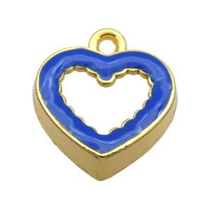 copper Heart pendant with blue enamel, gold plated, approx 17.5mm