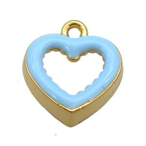 copper Heart pendant with lt.blue enamel, gold plated, approx 17.5mm