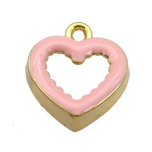 copper Heart pendant with pink enamel, gold plated, approx 17.5mm