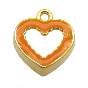 copper Heart pendant with orange enamel, gold plated, approx 17.5mm