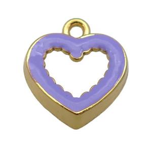 copper Heart pendant with lavender enamel, gold plated, approx 17.5mm
