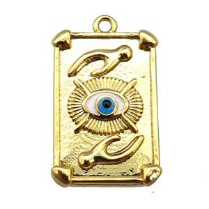 copper Tarot Card pendant with white enamel eye, hand, gold plated, approx 13-19mm