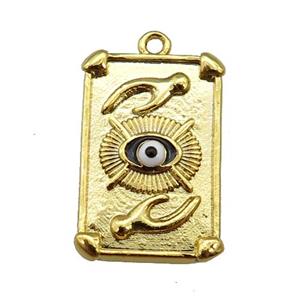 copper Tarot Card pendant with black enamel eye, hand, gold plated, approx 13-19mm
