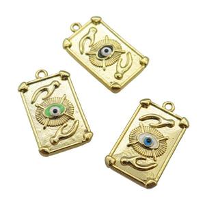 copper Tarot Card pendant with enamel eye, hand, gold plated, mixed, approx 13-19mm