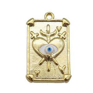copper Tarot Card pendant with white enamel eye, sword, gold plated, approx 13-19mm