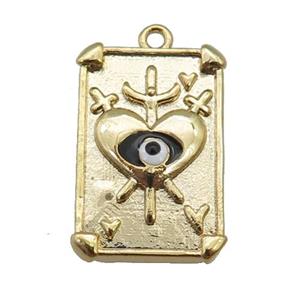 copper Tarot Card pendant with black enamel eye, sword, gold plated, approx 13-19mm