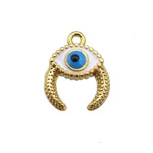 copper Evil eye pendant with white enamel, gold plated, approx 9mm