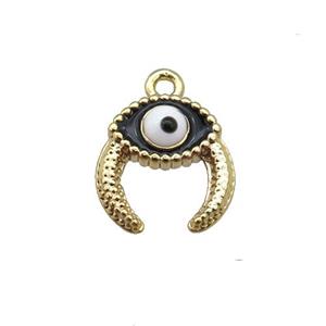 copper Evil eye pendant with black enamel, gold plated, approx 9mm