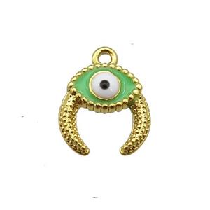 copper Evil eye pendant with green enamel, gold plated, approx 9mm