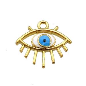 copper Evil eye pendant with white enamel, gold plated, approx 13-14mm