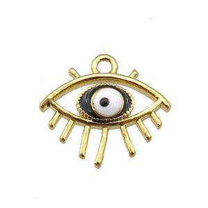 copper Evil eye pendant with black enamel, gold plated, approx 13-14mm