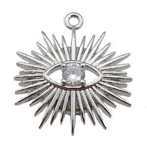 copper All Seeing Eye charm pendant paved zircon, platinum plated, approx 18mm