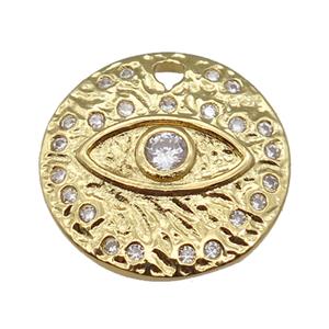 copper Eye charm pendant paved zircon, circle, gold plated, approx 18mm