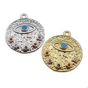 copper Eye charm pendant paved zircon, circle, mixed, approx 18mm