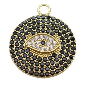 copper Eye charm pendant paved zircon, circle, gold plated, approx 22mm dia