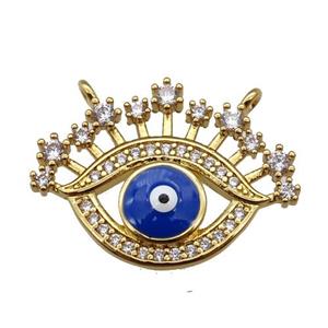 copper Eye pendant paved zircon with blue enamel, gold plated, approx 17-22mm