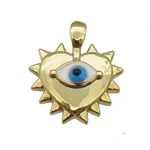 copper Heart pendant with white enamel evil eye, gold plated, approx 13-14mm