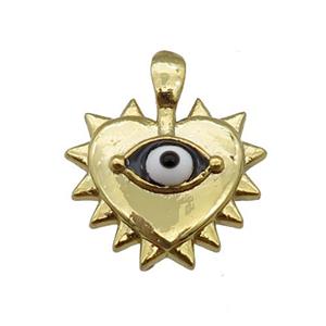 copper Heart pendant with black enamel evil eye, gold plated, approx 13-14mm