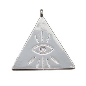copper Triangle pendant with eye paved zircon, platinum plated, approx 22mm