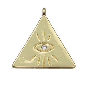 copper Triangle pendant with eye paved zircon, gold plated, approx 22mm