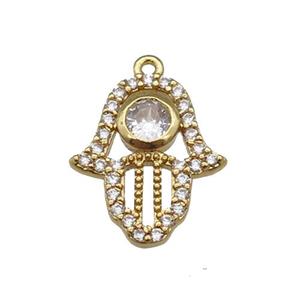 copper hamsahand pendant paved zircon, gold plated, approx 12-14mm