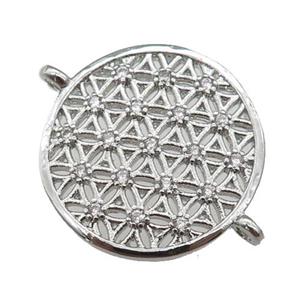 copper circle connector paved zircon, flower of life, platinum plated, approx 19mm dia