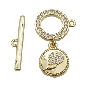 copper Toggle Clasp paved zircon, circle, gold plated, approx 12mm, 20mm, 10mm