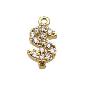 copper Dollar Symbols pendant paved zircon, gold plated, approx 6-8mm