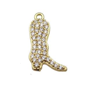 copper cowboy boot pendant paved zircon, shoe, gold plated, approx 12-16mm