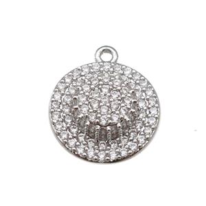 copper Cap charm pendant paved zircon, platinum plated, approx 15mm