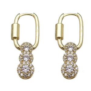 copper latchback earring paved zircon, gold plated, approx 8-18mm, 14-20mm
