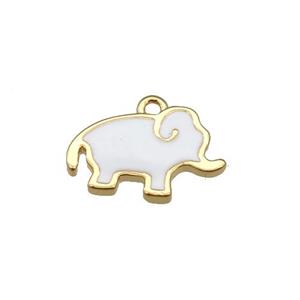 copper elephant pendant with white enamel, gold plated, approx 10-13mm