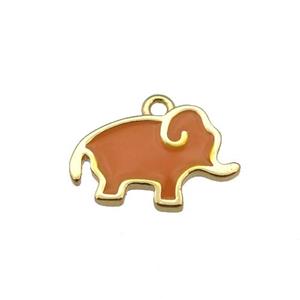 copper elephant pendant with brown enamel, gold plated, approx 10-13mm