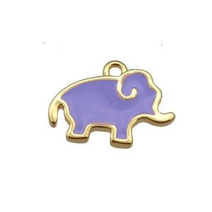 copper elephant pendant with lavender enamel, gold plated, approx 10-13mm