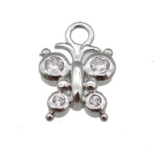 copper Butterfly pendant paved zircon, platinum plated, approx 9mm