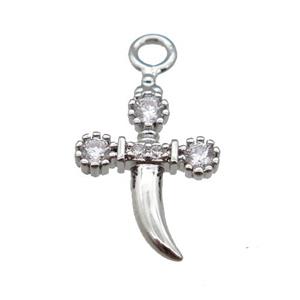 copper sword pendant paved zircon, platinum plated, approx 10-15mm