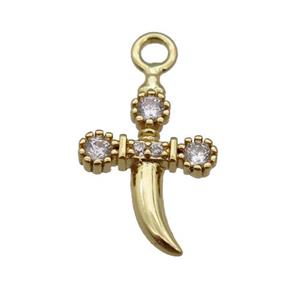 copper sword pendant paved zircon, gold plated, approx 10-15mm