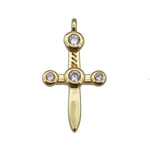 copper sword pendant paved zircon, gold plated, approx 10-16mm