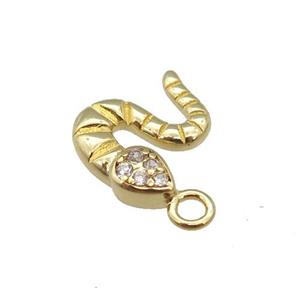 copper snake pendant paved zircon, gold plated, approx 11mm