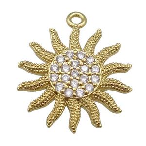 copper sunflower pendant paved zircon, gold plated, approx 20mm