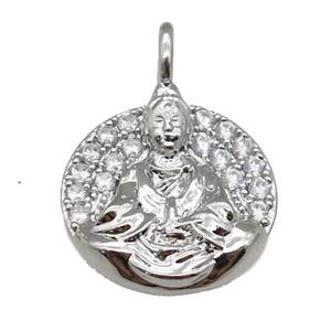 copper buddha pendant paved zircon, platinum plated, approx 17mm