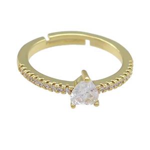 copper Ring paved zircon, adjustable, gold plated, approx 5mm, 18mm dia