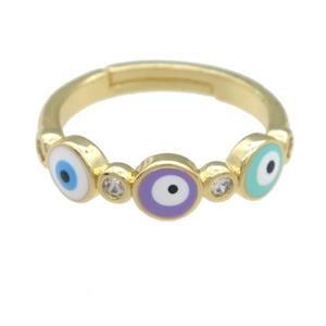 copper Ring with enamel evil eye, adjustable, gold plated, approx 5mm, 17mm dia
