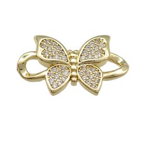 copper Butterfly connector paved zircon, gold plated, approx 13-21mm