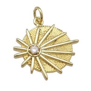 copper circle sunburst pendant paved zircon, gold plated, approx 17mm