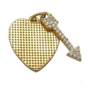 copper heart pendant with arrow paved zircon, gold plated, approx 16-18mm